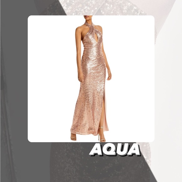 Aqua Dresses & Skirts - NWT Aqua Sequined Halter Evening Dress